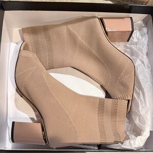 Beige Knit Sock Booties with Block Heel - Alexander Wang